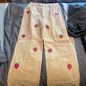 SHEIN Strawberry Print Straight Leg Pants